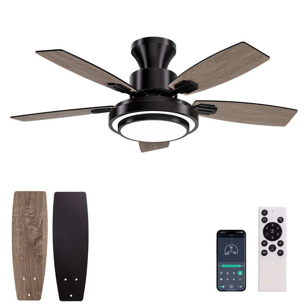 42 Inch Ceiling Fans with Lights, Dual-finish Design Black or Oak Color 5 Blades Ceiling Fan Light-Remote Included price history on PriceWatchPro