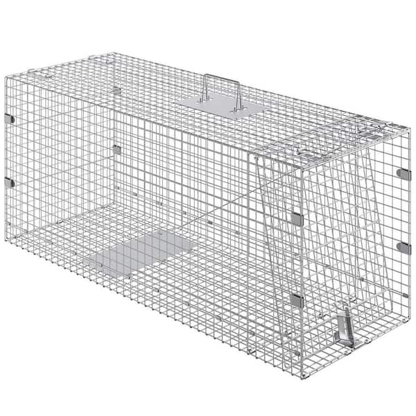 ESILOO 42" Galvanized Humane Live Animal Cage Trap-Foldable with Handle for Stray Cats, Dogs, Raccoons and More