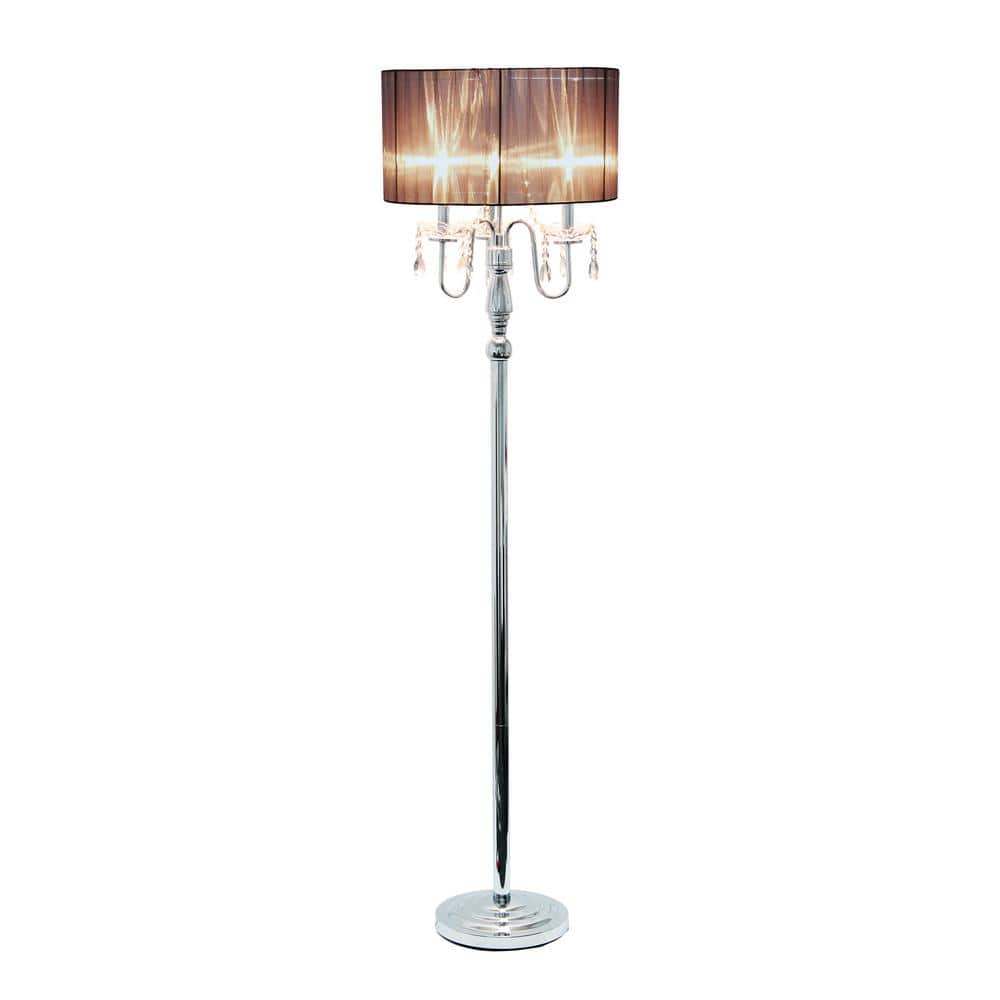 Glamorous Chrome and Black Crystal Floor Lamp with Barrel Shade