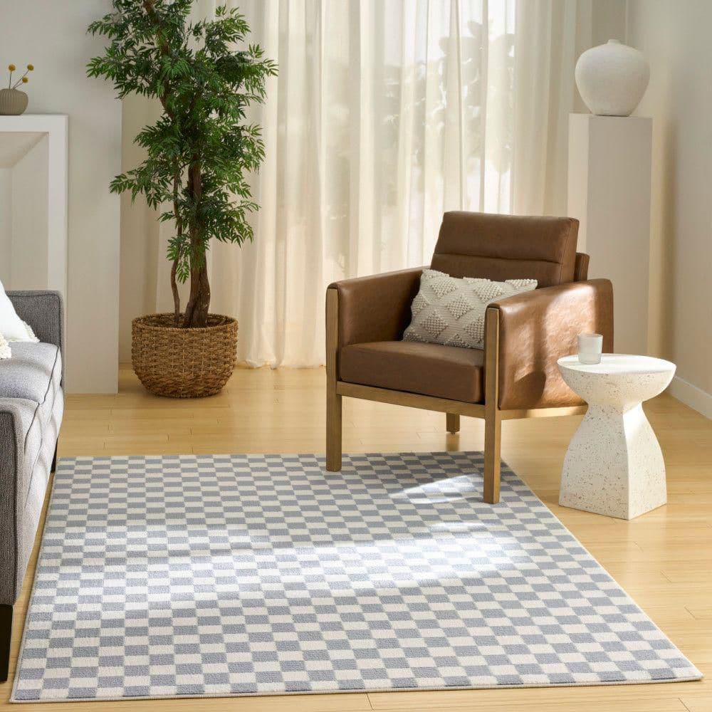 Serenity Home Ivory Blue 4 ft. x 6 ft. Checker Contemporary Area Rug price history on PriceWatchPro