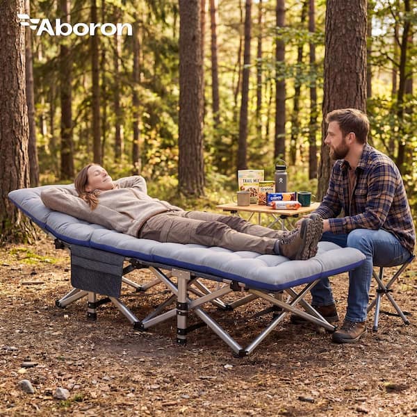 Folding Camping Cot with Mat for Adults Heavy Duty Outdoor Bed with Carry Bag 1200 D Layer Oxford Travel Camp Cots