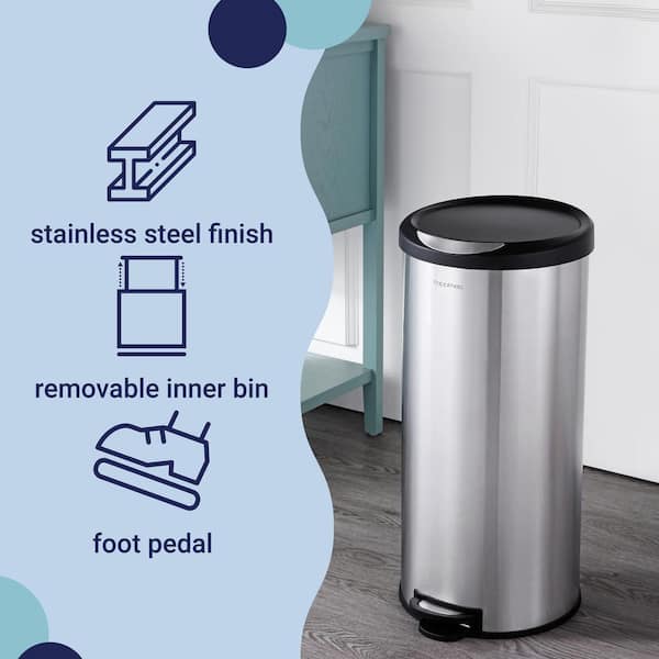 Mainstays 1.3 Gallon Round Trash Can Stainless Steel Bathroom Step