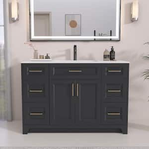 48 in. W x 22 in. D x 34 in. H Single Sink Bath Vanity in Dark Gray Bathroom Vanity Cabinet with White Solid Resin Top