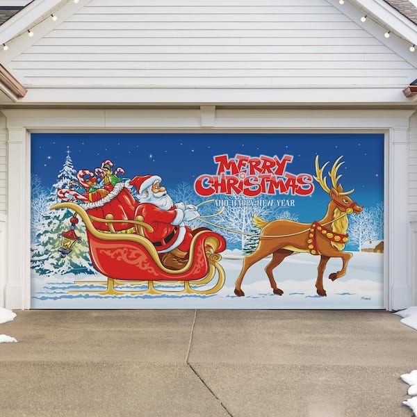My Door Decor 7 ft. x 16 ft. Santa's Sleigh Ride-Christmas Garage Door Decor Mural for Double Car Garage