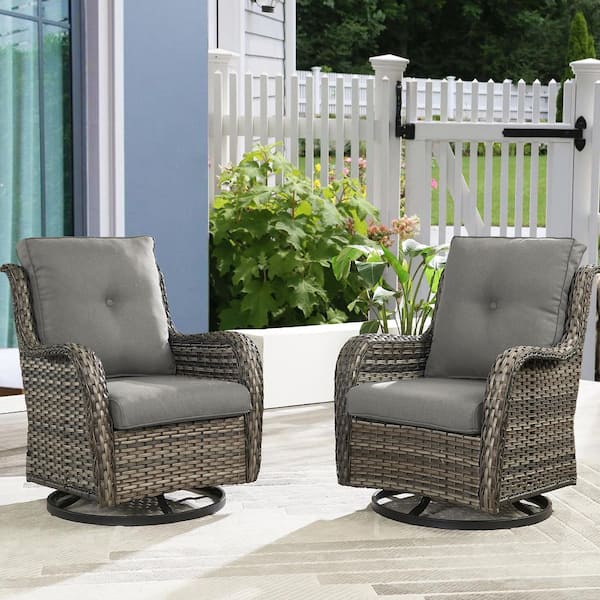 ArcoBay Metal and Gray Wicker Outdoor Rocking Chair Patio Swivel Chairs with Olefin Gray Cushions (2-Pack)