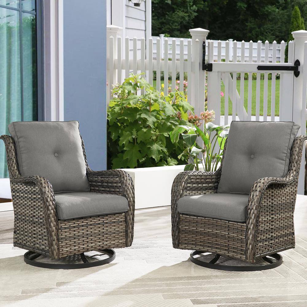 Earlo Gray Wicker PE Rattan Outdoor Swivel Rocker Patio Chairs with Olefin Beige Cushions (2-Pack) price history on PriceWatchPro