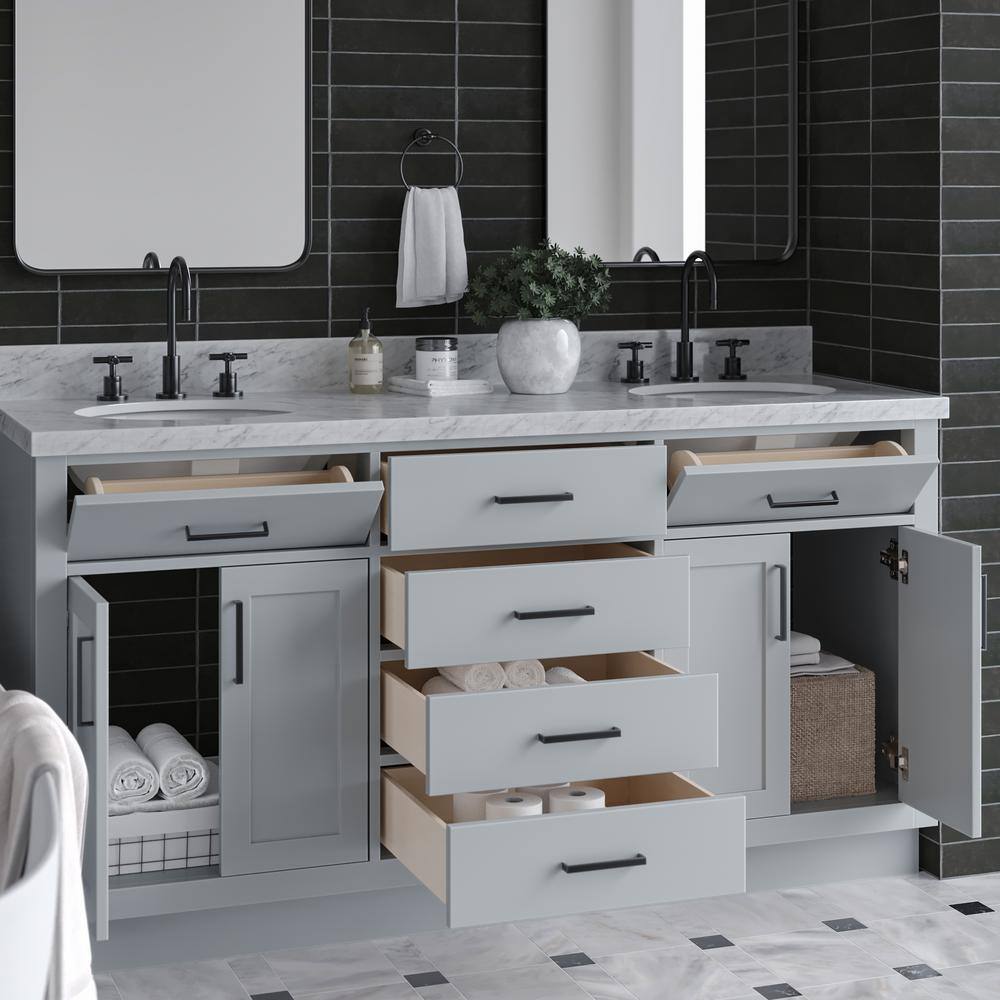 Hepburn 67" Gray Double Freestanding Vanity with Marble Top