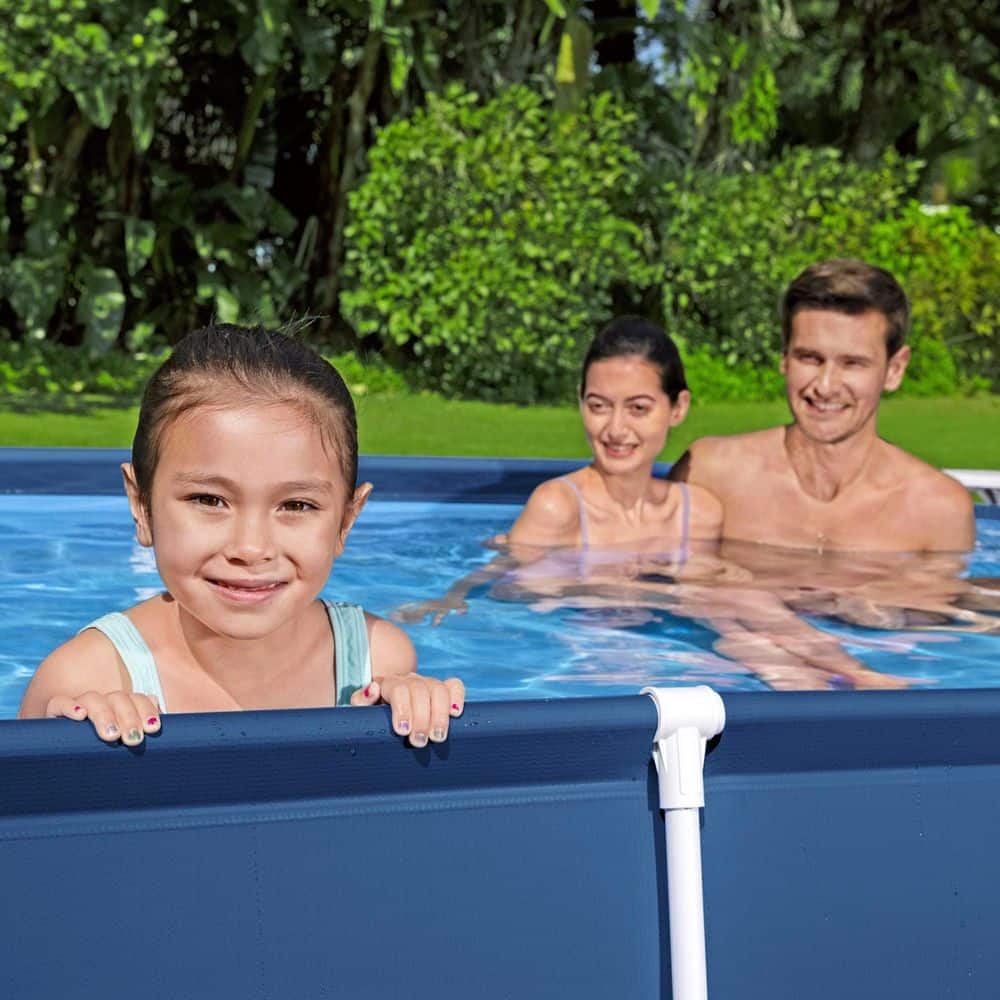 Blue Steel Frame Rectangular Above Ground Pool with Pump