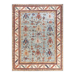 Serapi Light Blue 9 ft. x 12 ft. Tribal Wool Indoor Area Rug