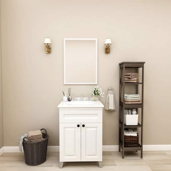 Home Decorators Collection 24 in. W x 21 in. D x 35 in. H Single Sink Freestanding Bath Vanity in White with White Engineered Stone Top