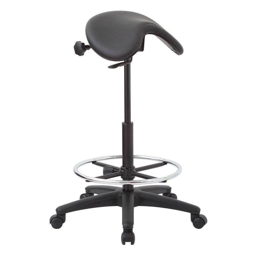 Dillon Black Leather and Vinyl Swivel Drafting Stool with Metal Base
