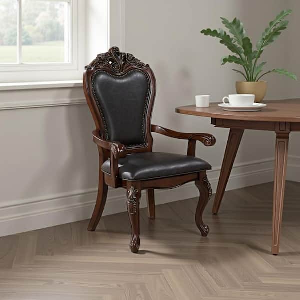 Zenie Cherry Brown and Black Faux Leather Dining Armchair Set of 2