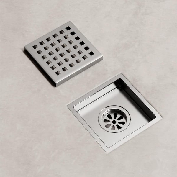 WOWOW Square Shower Drain 6 inch Brushed Nickel Floor Drain with Tile Insert Grate 304 Stainless Steel with Hair Strainer