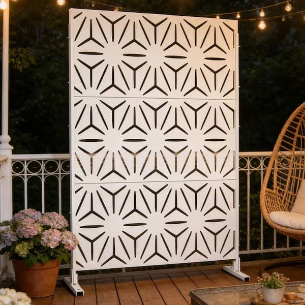 Coporesell 76 in. x 48 in. Freestanding Decorative Privacy Screen White ...