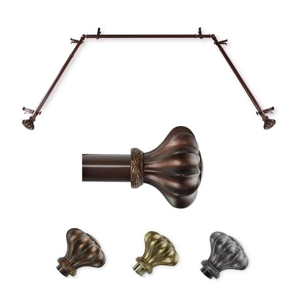 EMOH 13/16" Dia Adjustable 20"-36", 38"-72" Bay Window Curtain Rod with Axel Finials in Cocoa