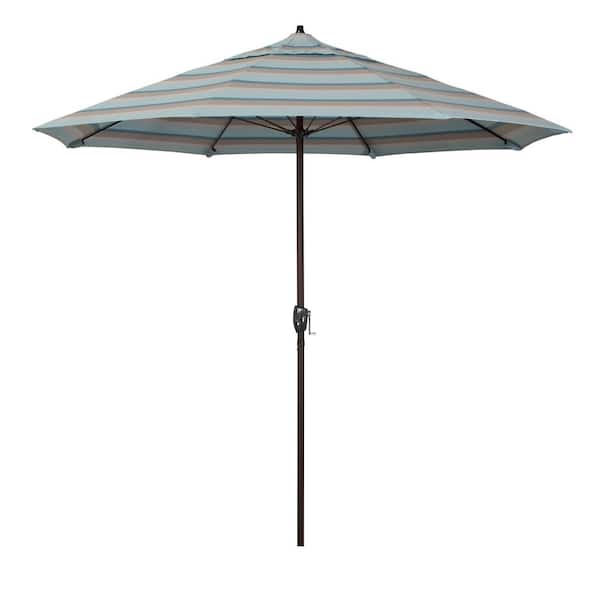 California Umbrella 9 ft. Bronze Aluminum Market Patio Umbrella with Fiberglass Ribs and Auto Tilt in Gateway Mist Sunbrella