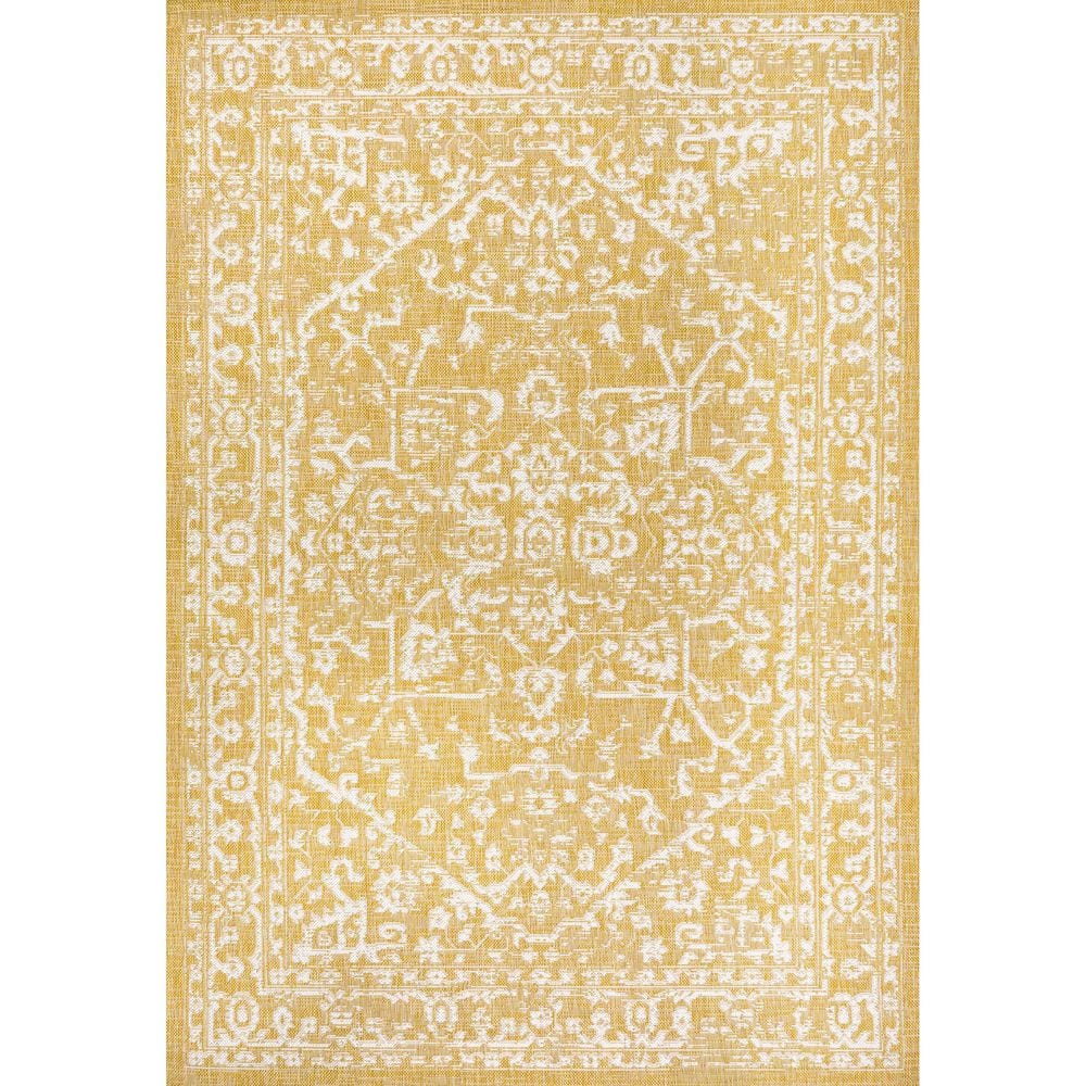 Yellow Polypropylene 4 ft. x 6 ft. Floral Indoor Area Rug