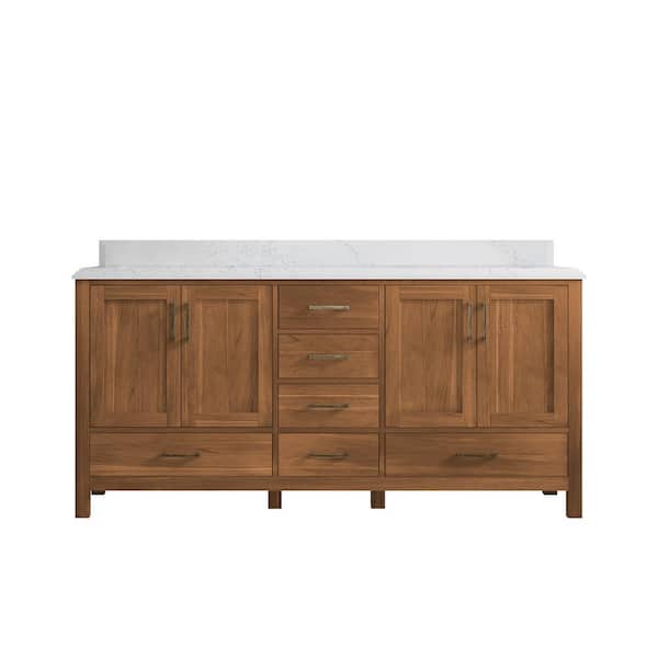 Willow Collections Malibu Teak 72 in. W x 22 in. D x 36 in. H Double Sink Bath Vanity in Gold Teak with 1.5" Empira Quartz Top