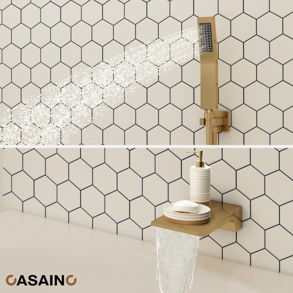 Brushed Gold Multi-Head Rainfall Shower System with Handheld