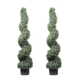 4 ft. Green Artificial Spiral Boxwood Trees in Pot (Set of 2)
