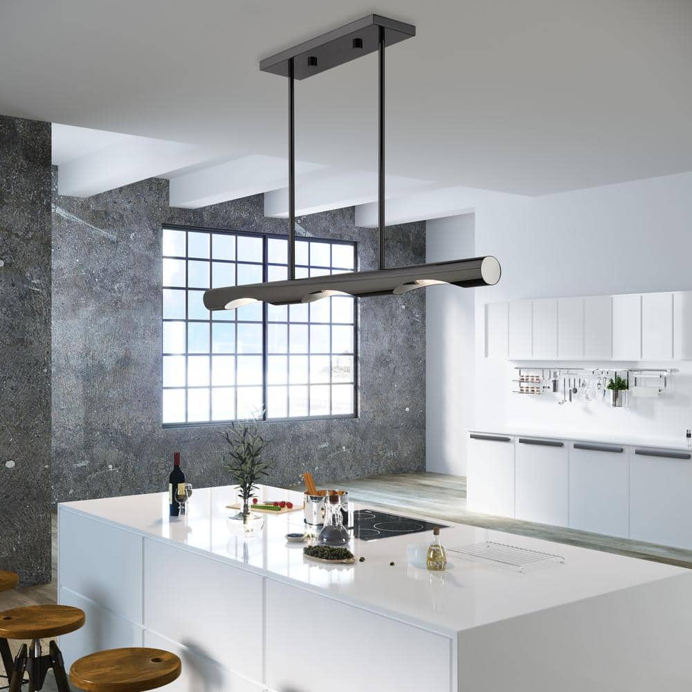 Acra Minimalist Black Chrome 3-Light Linear Chandelier