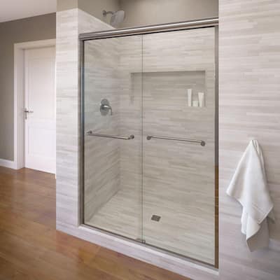 Infinity 47 in. x 70 in. Semi-Frameless Sliding Shower Door in Chrome with Clear Glass