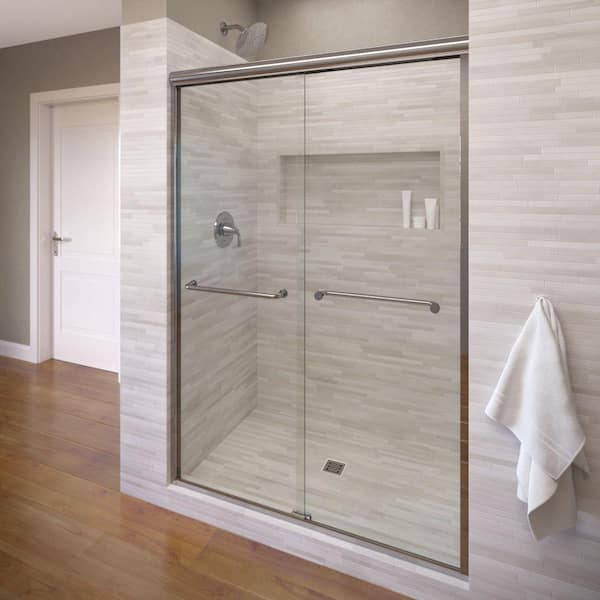 Basco Infinity 47 in. x 70 in. Semi-Frameless Sliding Shower Door in Chrome with AquaGlideXP Clear Glass