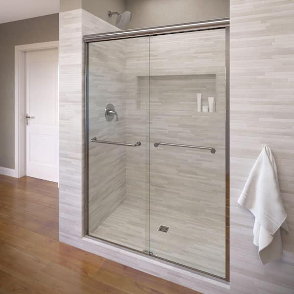 Basco Infinity 58-1/2 in. x 70 in. Semi-Frameless Sliding Shower Door in Chrome with AquaGlideXP Clear Glass