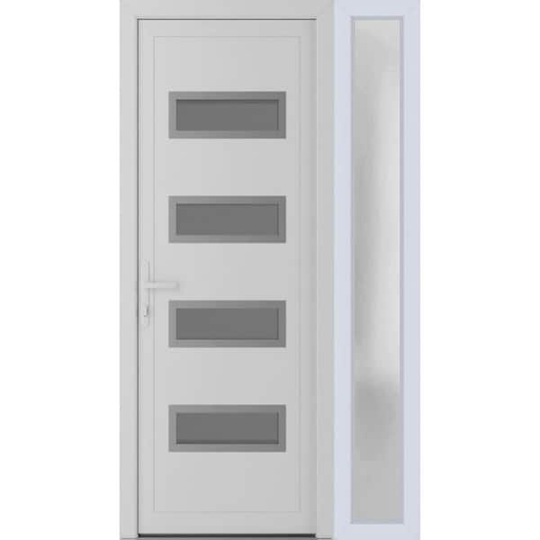 48 in. x 80 in. Right-hand/Inswing Frosted Glass White Silk Steel Prehung Front Door with Hardware