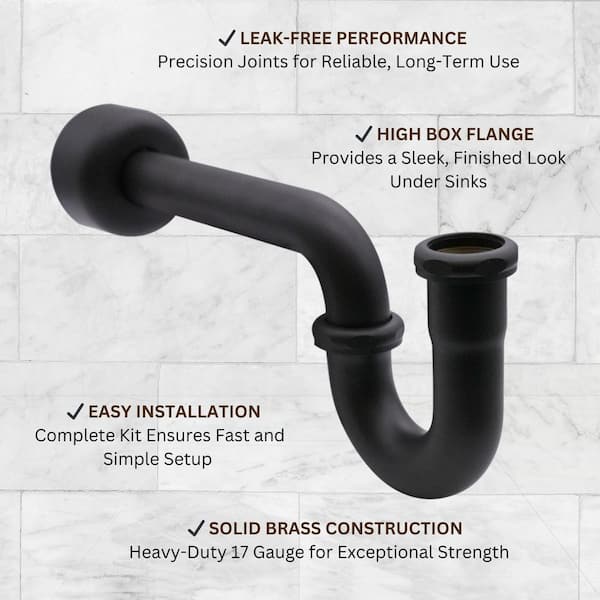 Westbrass 1-1/2 in. Brass Bathroom Sink P-Trap with 12 in. Slip