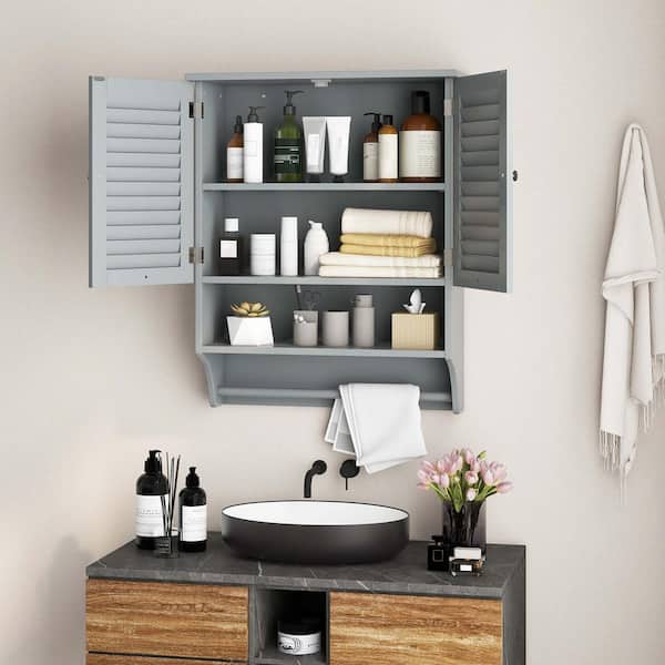 Costway Wall Mount Bathroom Cabinet Storage Organizer Medicine Cabinet Grey