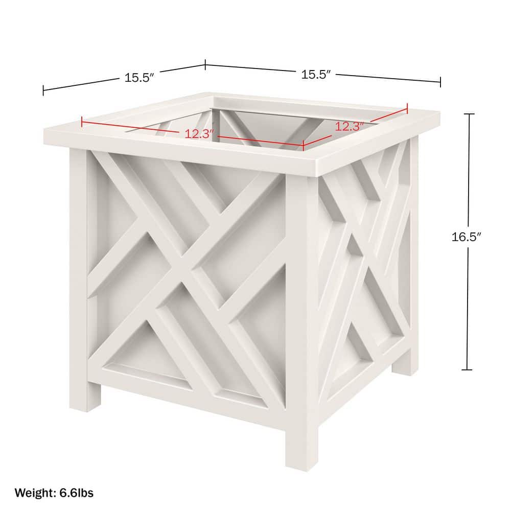 White Polypropylene 15.5-Inch Lattice Design Outdoor Planter Box