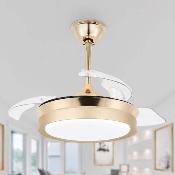 Oaks Aura Belleville 36in. LED Latest DC Motor Light Memory Indoor French Gold Retractable Ceiling Fan with Light, 6-Speed
