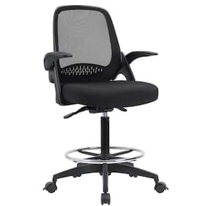 Black Drafting Chair Tall Office Chair Executive Standing Desk Chair with Lockable Wheels and Adjustable Footrest Ring