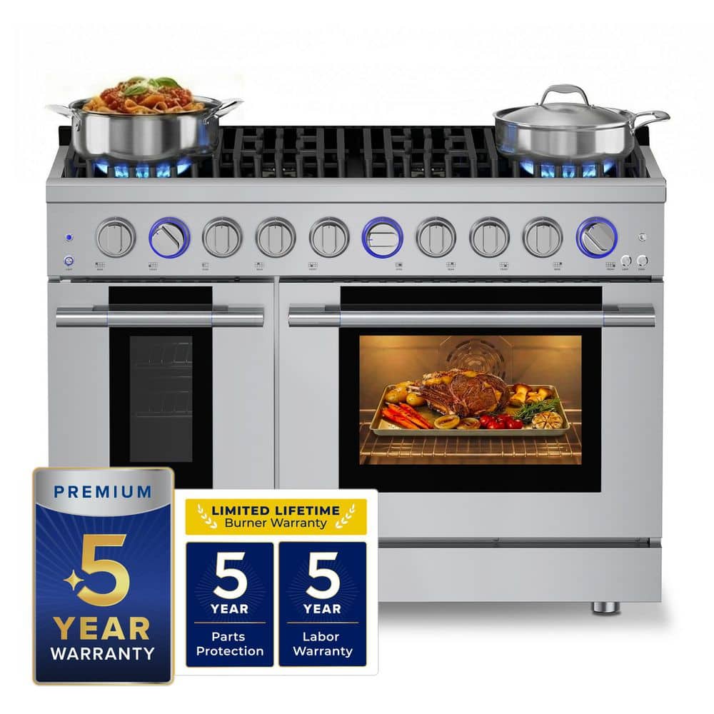 HAUSLANE HausPro 48 in. 8 Burners Gas Range in Stainless Steel