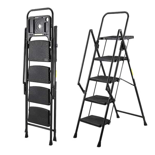 8 ft. Iron 4-Step Ladder with Non-Slip Wide Pedals Reach, Soft Handle, 440 lbs. Capacity Steel Ladder