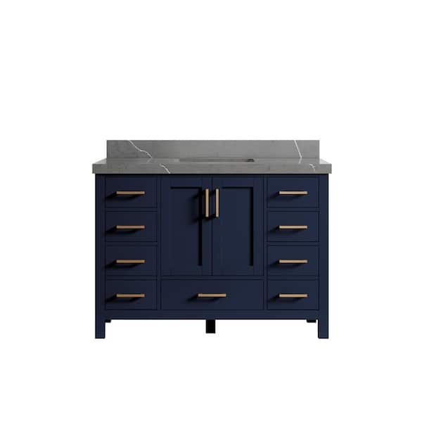 Willow Collections Malibu 48 in. W x 22 in. D x 36 in. H Bath Vanity in Navy Blue with 2 in. Piatra Quartz Top