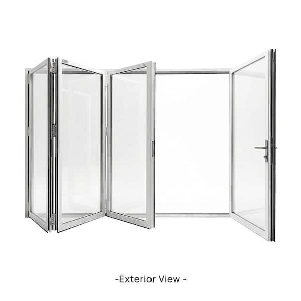 144 in. x 80 in. White Aluminum Outswing Folding Patio Door 3 Left 1 Right Panels Double Tempered Glass with Lockset