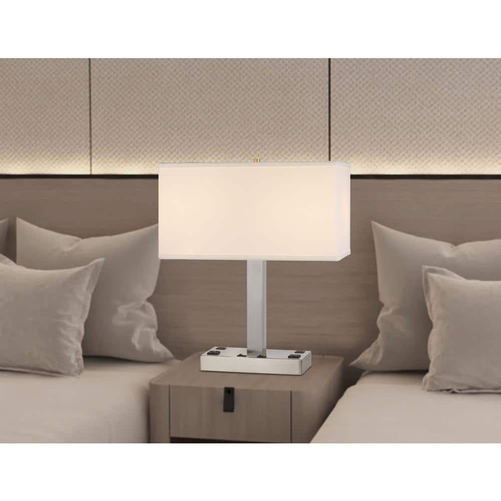 21'' Nickel Metal Desk Lamp with White Rectangular Shade