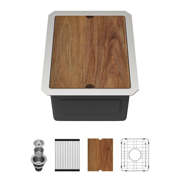 12 in. Undermount Single Bowl 16 Gauge Stainless Steel Bar Kitchen Sink with Accessories