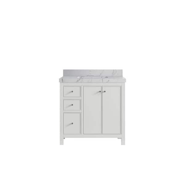 Willow Collections Chicago 36 in. Single Sink Freestanding White Bath Vanity with Venatino Qt. Top Unassembled