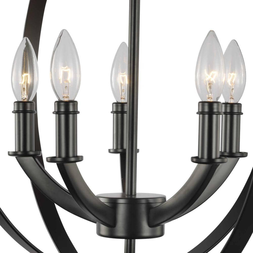 Equinox Matte Black 5-Light Chandelier Pendant with Glass Accents