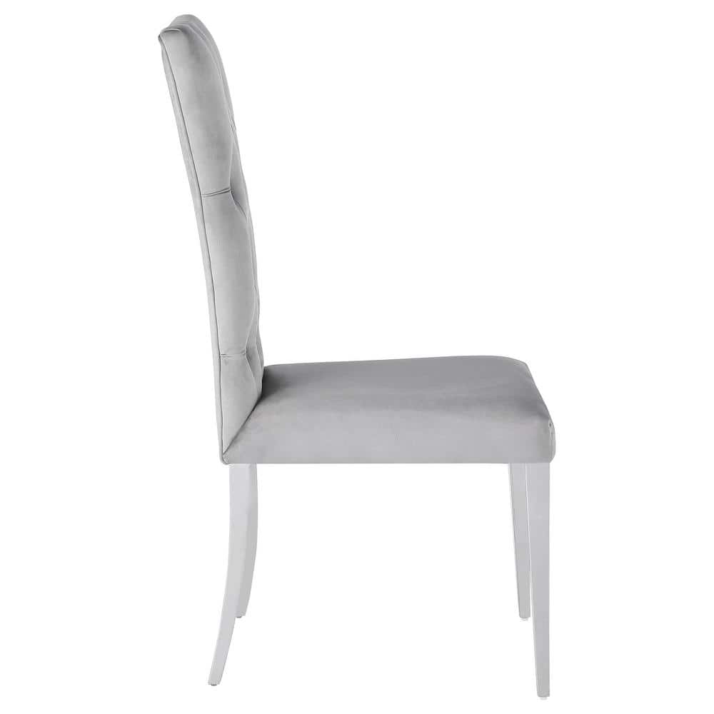 Elegant Grey Velvet Parsons Side Chair with Chrome Metal Legs