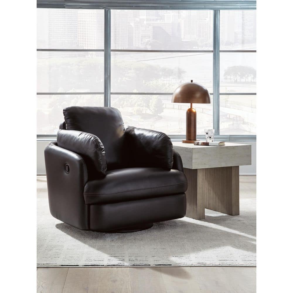 Signature DESIGN BY ASHLEY ModMax II Black Leather Swivel Glider