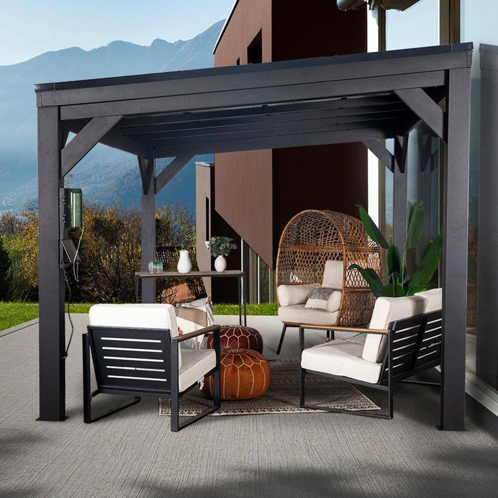 Stonebridge Matte Black Galvanized Steel Slope Roof Gazebo