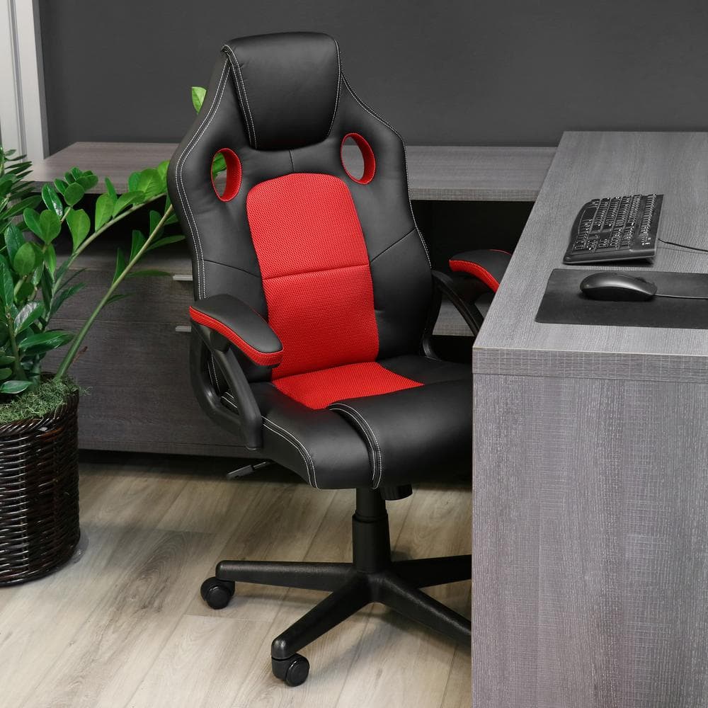 Techni Mobili Deluxe High Back Ergonomic Mesh Executive Office Chair with Neck  Support, Red 