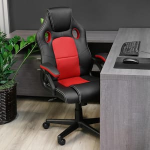 High Back Adjustable Faux Leather Office Chair in Black and Red