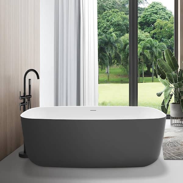 Mokleba Minimalist 59 in. Acrylic Freestanding Flatbottom Gracefully Shaped Not Whirlpool Soaking Bathtub in Gray