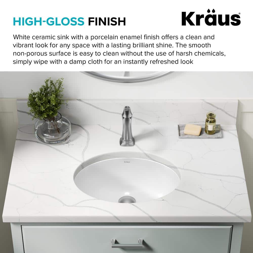 Elavo White Oval Ceramic Undermount Bathroom Sink with Overflow