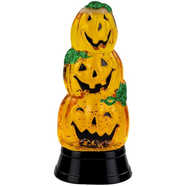 LED Lighted Stacked Jack O' Lanterns Halloween Snow Globe-6.5"